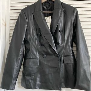 ZARA VEGAN LEATHER DB BLAZER